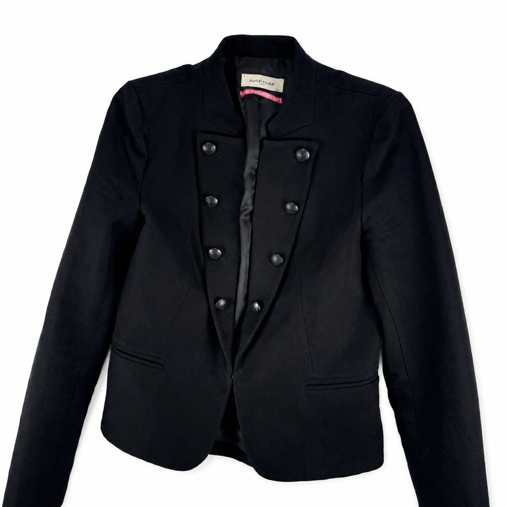 Naf Naf Military/March Band/ Dark Academia Black Blazer Sz 36/S 100% Cotton